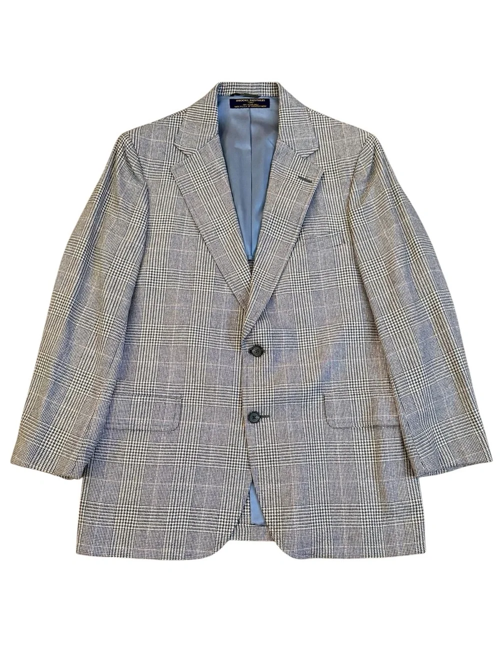 Vintage 70s Brooks Brothers USA Silk Wool Glen Plaid Houndstooth Blazer Coat 40R